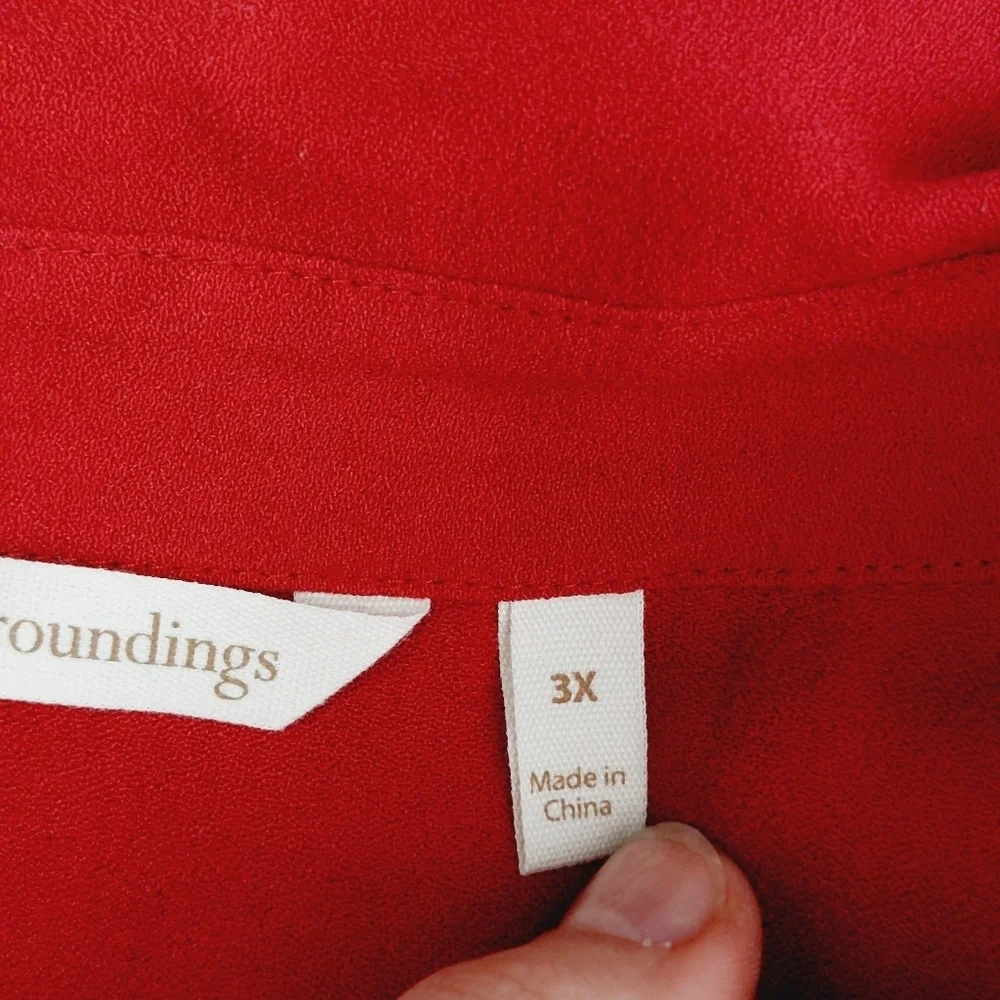 Soft Surroundings Sonnet Blouse Covered Button Ruffle Sleeve Red Shirt P3814